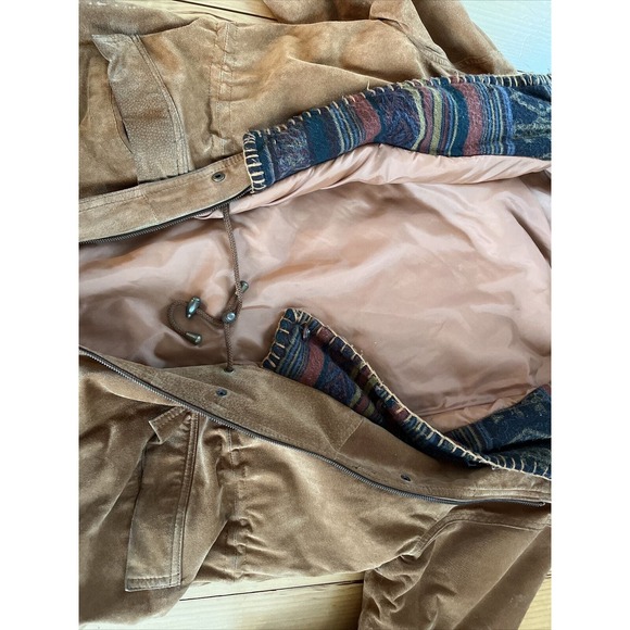 BT Ltd Jacket Mens Large Suede + Aztec Southwest Hood Lined Car Coat Vintage - Picture 15 of 16